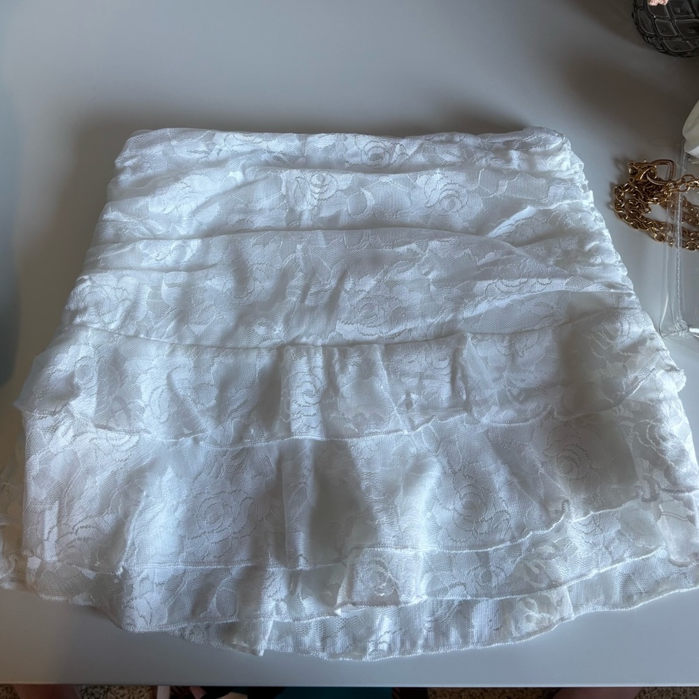 Amazon White Tiered Lace Mini Skirt